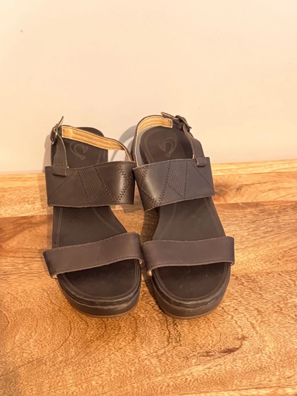 OluKai Brown Platform Wedge Sandals with Buckle Strap size 7
